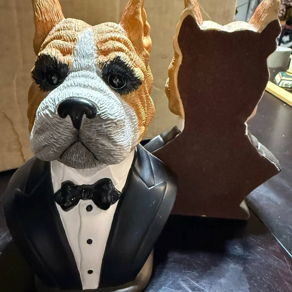 2/pair of Silvestri handcrafted boxer bulldog‎ Tuxedo Butler Resin bookend 7”T